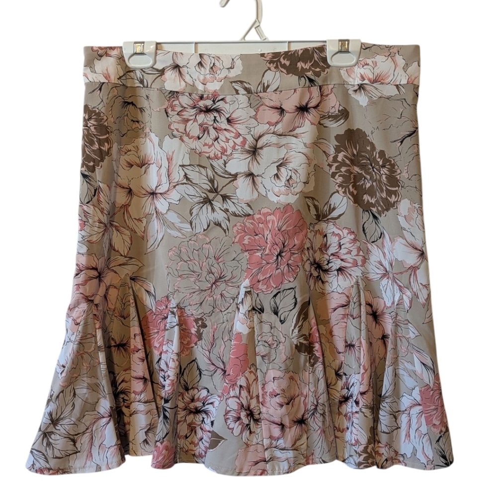 Cleo A-Line Skirt with Pink and Brown Floral Design